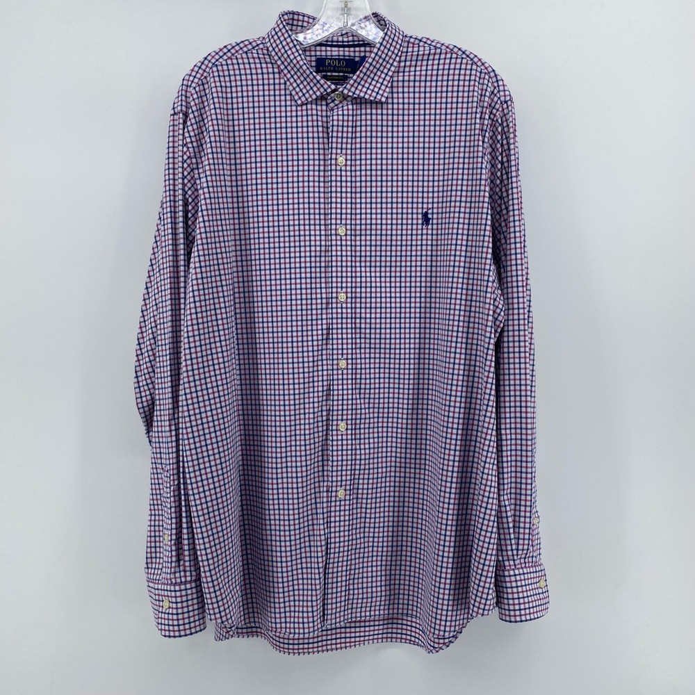Polo Ralph Lauren Performance Shirt Mens XXL Red & Navy Check Button Down